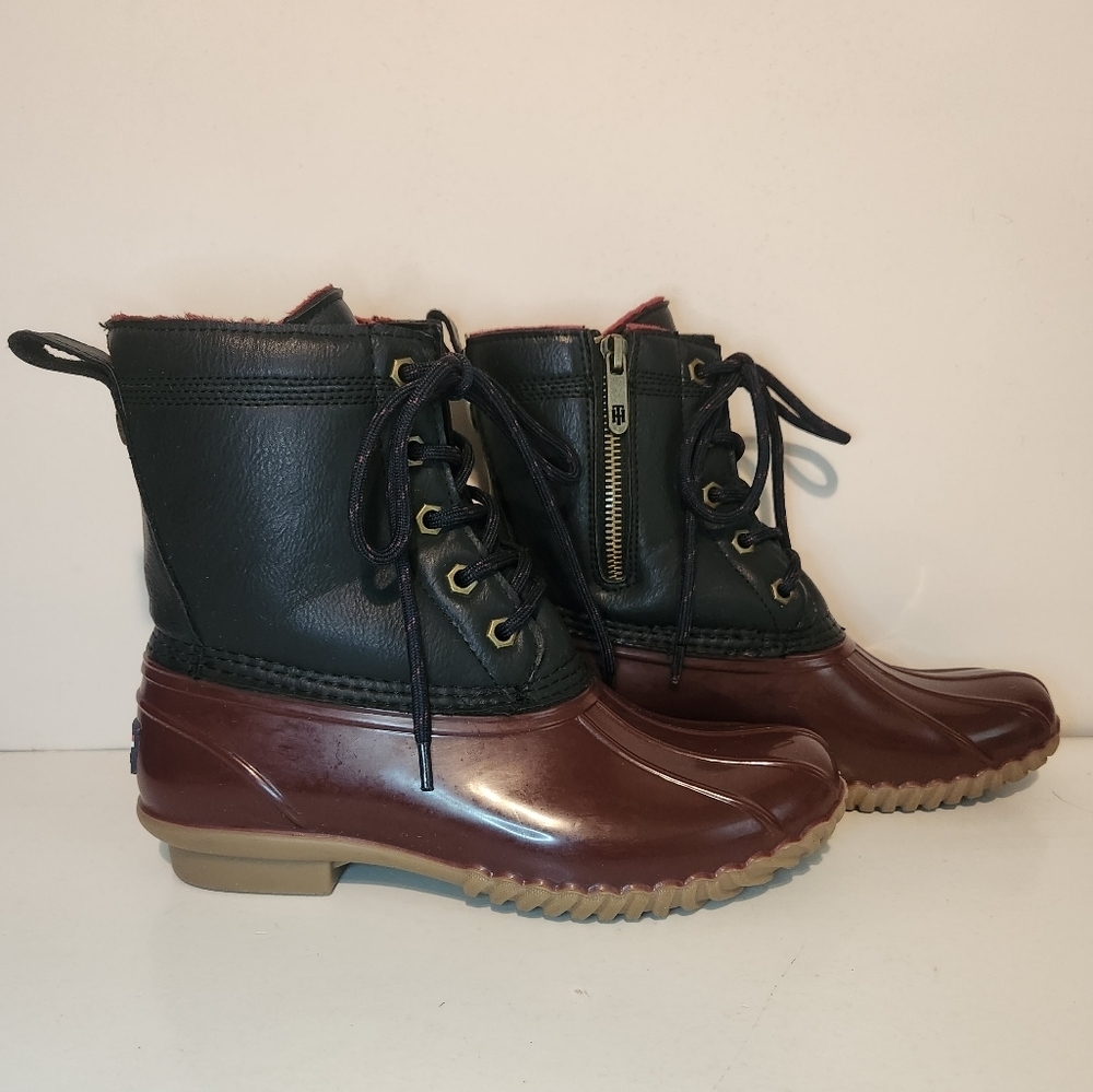 Used Tommy Hilfiger Black and Red Rain Duck Marine Boots Women’s 6 - Picture 3 of 16